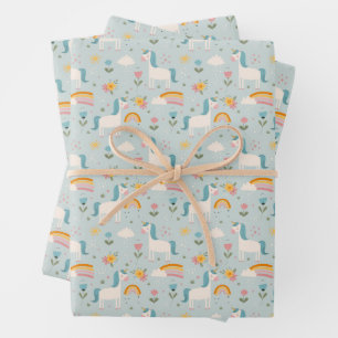 Cute pastel Rainbow Unicorn Pattern Inpakpapier Vel