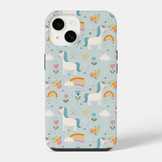 Cute pastel Rainbow Unicorn Pattern iPhone Hoesje (Achterkant)