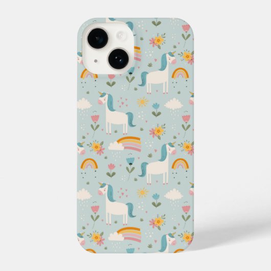 Cute pastel Rainbow Unicorn Pattern iPhone Hoesje (Achterkant)