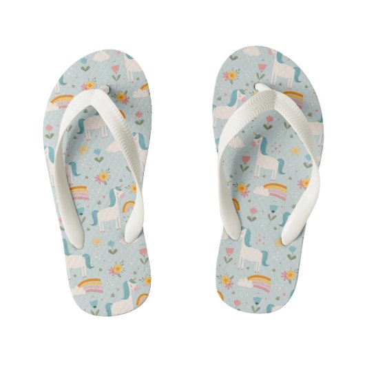 Cute pastel Rainbow Unicorn Pattern Kinder Teenslippers (Voetbed)
