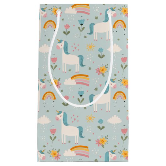 Cute pastel Rainbow Unicorn Pattern Klein Cadeauzakje (Voorkant)
