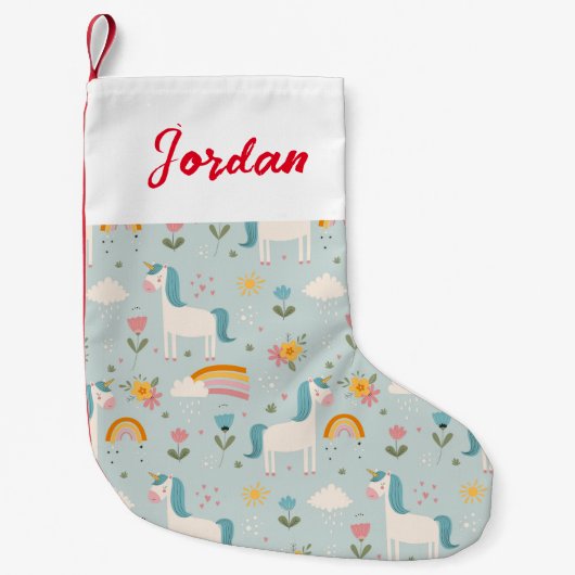 Cute pastel Rainbow Unicorn Pattern Kleine Kerstsok (Voorkant)