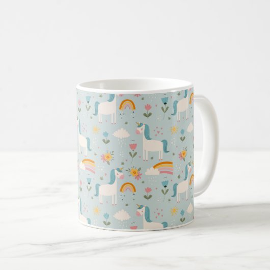 Cute pastel Rainbow Unicorn Pattern Koffiemok (Voorkant rechts)