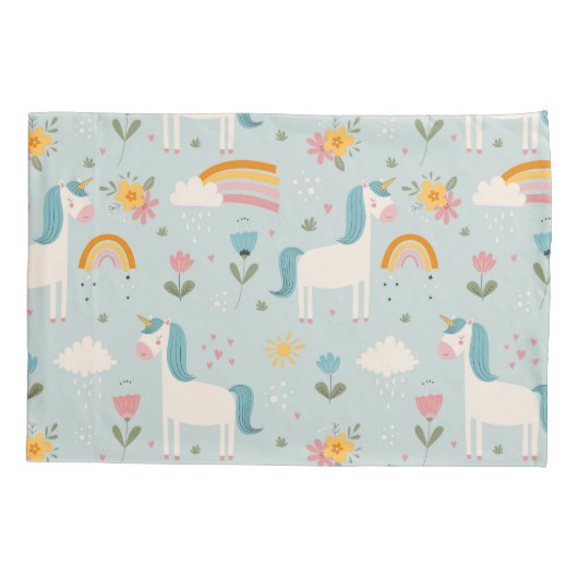 Cute pastel Rainbow Unicorn Pattern Kussensloop (Achterkant)