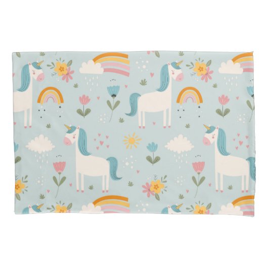 Cute pastel Rainbow Unicorn Pattern Kussensloop (Voorkant)