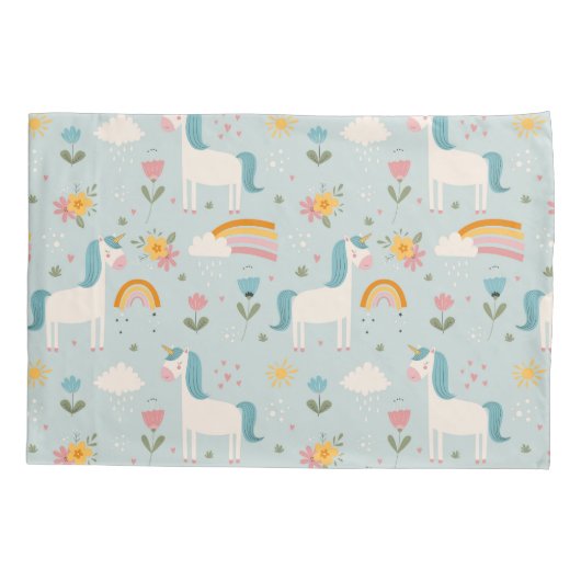 Cute pastel Rainbow Unicorn Pattern Kussensloop (Achterkant)