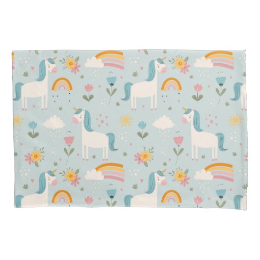 Cute pastel Rainbow Unicorn Pattern Kussensloop (Voorkant)