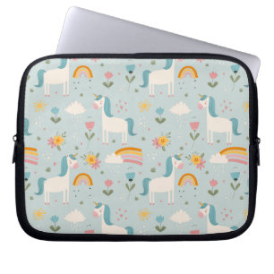 Cute pastel Rainbow Unicorn Pattern Laptop Sleeve