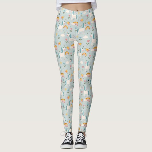 Cute pastel Rainbow Unicorn Pattern Leggings (Voorkant)