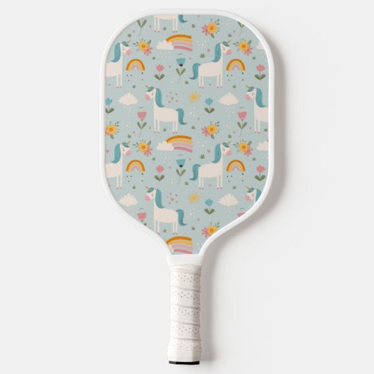 Cute pastel Rainbow Unicorn Pattern Pickleball Paddle (Achterkant)