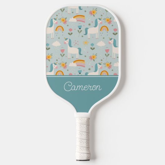 Cute pastel Rainbow Unicorn Pattern Pickleball Paddle (Voorkant)