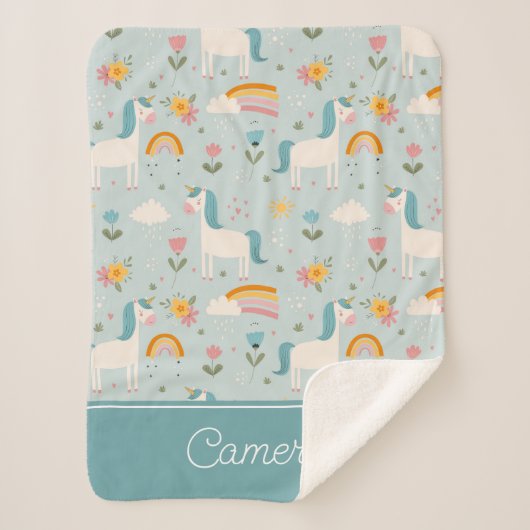 Cute pastel Rainbow Unicorn Pattern Sherpa Deken (Voorkant)