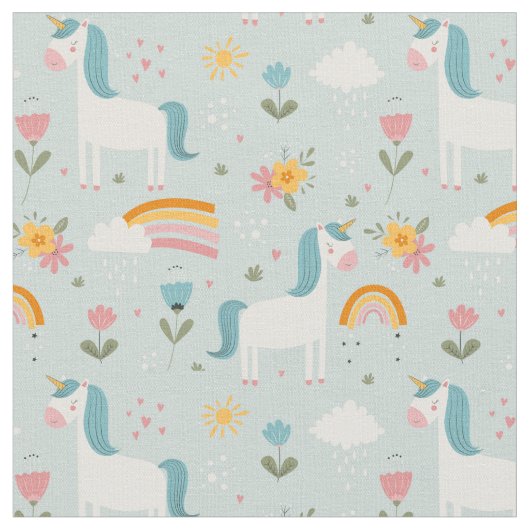 Cute pastel Rainbow Unicorn Pattern Stof (Close Up)