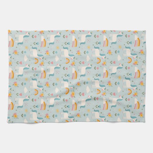 Cute pastel Rainbow Unicorn Pattern Theedoek (Horizontaal)