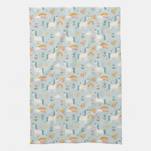 Cute pastel Rainbow Unicorn Pattern Theedoek (Verticaal)