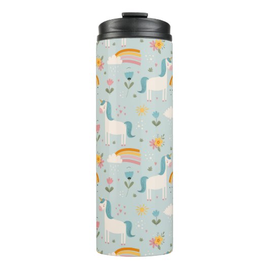 Cute pastel Rainbow Unicorn Pattern Thermosbeker (Voorkant)