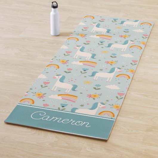 Cute pastel Rainbow Unicorn Pattern Yogamat (In situ)