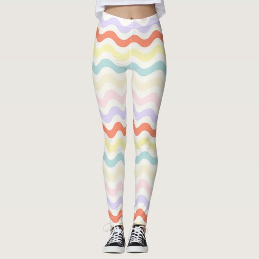 Cute Pastel Rainbow Wavy Lines Colorful Geometric  Leggings (Voorkant)