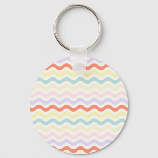 Cute Pastel Rainbow Wavy Lines Colorful Geometric Sleutelhanger (Voorkant)