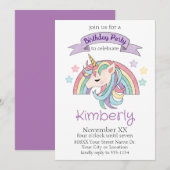 Cute Pastel Regenboog en Glitter Eenhoorn Feest Kaart (Voorkant / Achterkant)