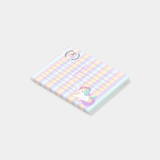Cute Pastel Regenboog Kleuren Monogram Eenhoorn Ki Post-it® Notes (Schuin)