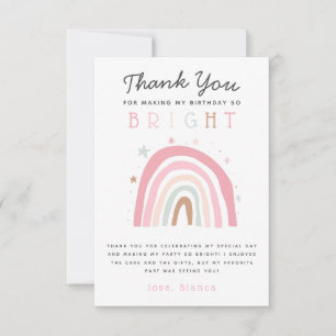 Cute Pastel Regenboog Meisjes Verjaardagsfeestje Bedankkaart