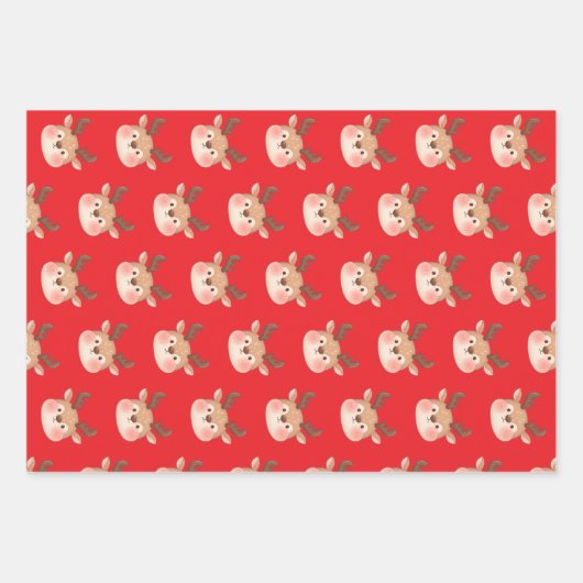 Cute Pastel Reindeer Head Inpakpapier Vel (Voorkant)