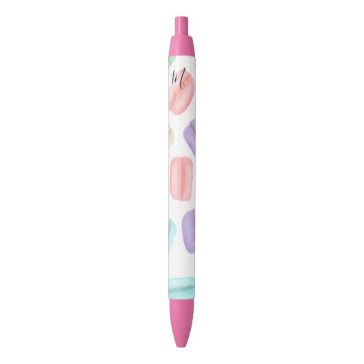 Cute pastel roos gold glitter franse macarons zwarte inkt pen (Voorkant Verticaal)