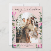 Cute Pastel Roze 1 Foto Boog Kerstkaart (Voorkant)