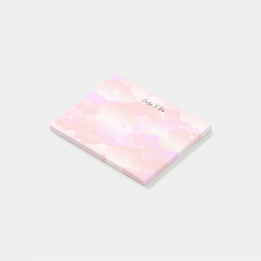 Cute Pastel Roze asthetische wolkensterren Aangepa Post-it® Notes (Schuin)