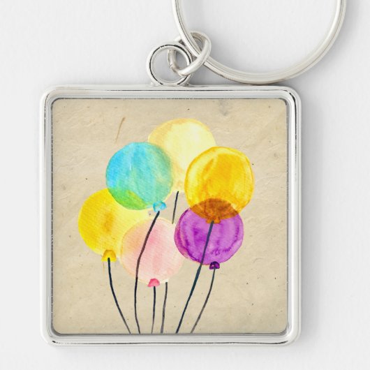 Cute pastel roze ballonnen waterverf sleutelhanger (Voorkant)