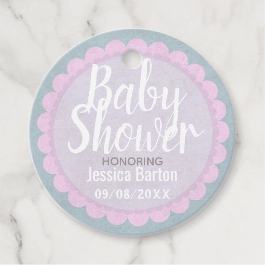 Cute Pastel Roze en Grijze Aangepaste Baby shower Bedankjes Labels (Voorkant)