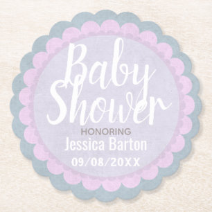 Cute Pastel Roze en Grijze Aangepaste Baby shower Kartonnen Onderzetters