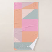 Cute Pastel Roze en Oranje Geometric Persoonlijk Badhanddoek (Badhanddoek)