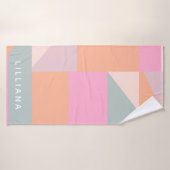 Cute Pastel Roze en Oranje Geometric Persoonlijk Badhanddoek (Badhanddoek)