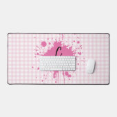 Cute Pastel Roze Gingham Patroon Bureaumat (Keyboard & Muis)