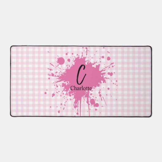 Cute Pastel Roze Gingham Patroon Bureaumat (Voorkant)