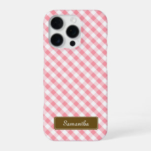 Cute Pastel Roze Gingham Patroon iPhone 16 Pro Hoesje