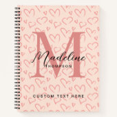 Cute Pastel Roze Hartpatroon Script Monogram Notitieboek (Voorkant)