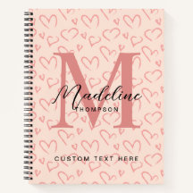 Cute Pastel Roze Hartpatroon Script Monogram