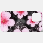 Cute Pastel Roze Hibiscus Floral Pattern on Black Case-Mate iPhone Case (Achterkant (horizontaal))