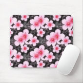 Cute Pastel Roze Hibiscus Floral Pattern on Black Muismat (Met muis)