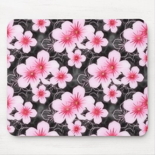 Cute Pastel Roze Hibiscus Floral Pattern on Black Muismat (Voorkant)