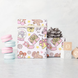 Cute Pastel Roze Kerst Ornamente Patroon Cadeaupapier