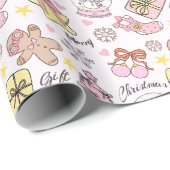 Cute Pastel Roze Kerst Ornamente Patroon Cadeaupapier (Rol Hoek)