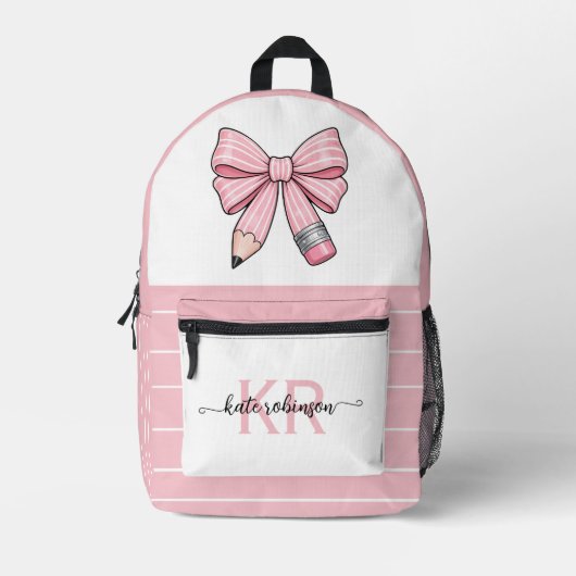 Cute Pastel Roze Mooie School Potlood Boog Bedrukte Rugzak (Voorkant)