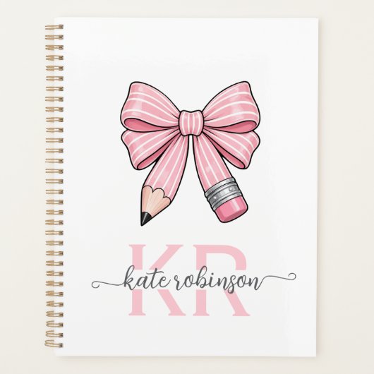 Cute Pastel Roze Mooie School Potlood Boog Planner (Voorkant)