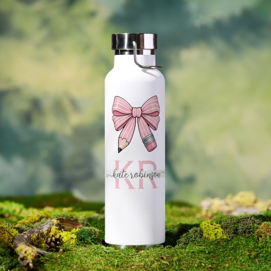 Cute Pastel Roze Mooie School Potlood Boog Waterfles (Buiten (Gedraaid) )