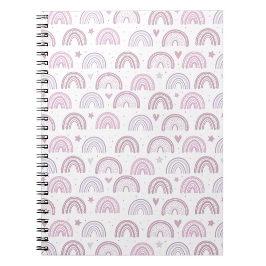 Cute Pastel Roze Rainbows Hearts & Stars patroon Notitieboek (Voorkant)