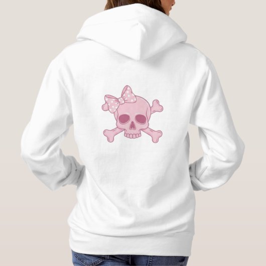 Cute Pastel Roze Schedel met Strik en Kruisbeender Hoodie (Achterkant)